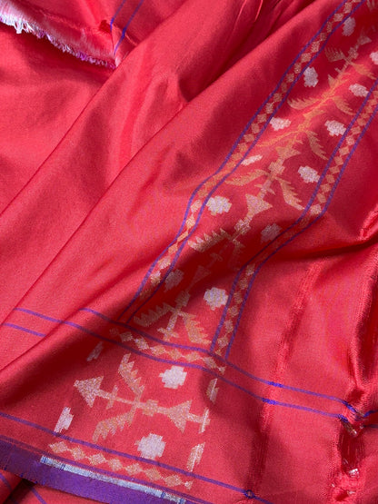 Red Silk Jamdani Saree with Zari Weaves