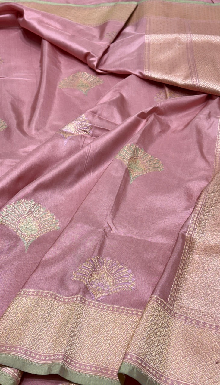 Baby Pink Pure Banarasi Katan Silk Saree