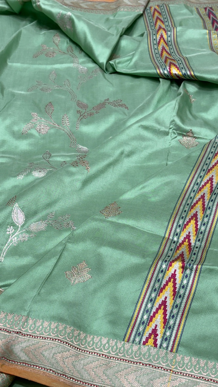 Olive Green Color  Pure Banarasi Katan Silk Saree