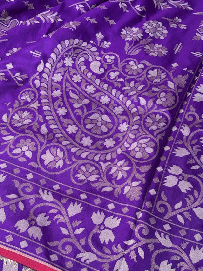 Purple Silk Jamdani Saree with Zari Weaves