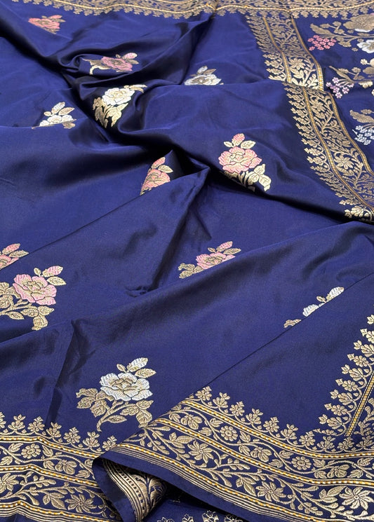 Dark Blue Pure Banarasi Katan Silk Saree