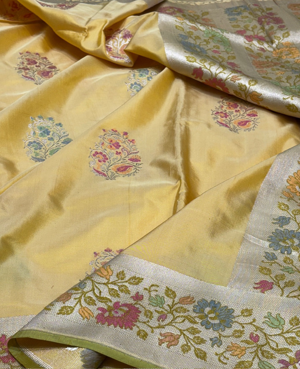 Yellow Pure Banarasi Katan Silk Saree