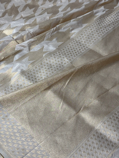 Ivory Banarasi Katan Brocade Handwoven Silk Saree