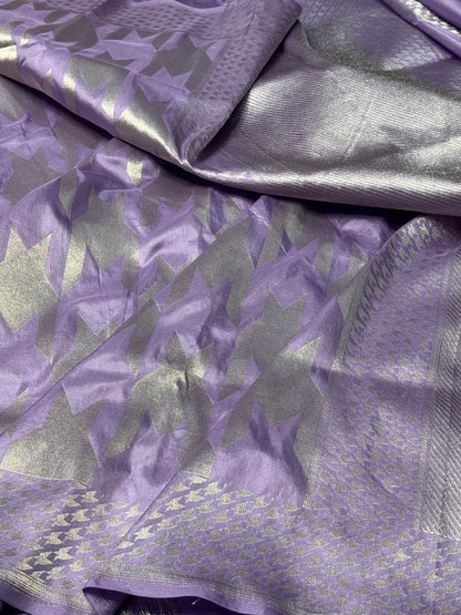 Lavender Banarasi Katan Brocade Handwoven Silk Saree