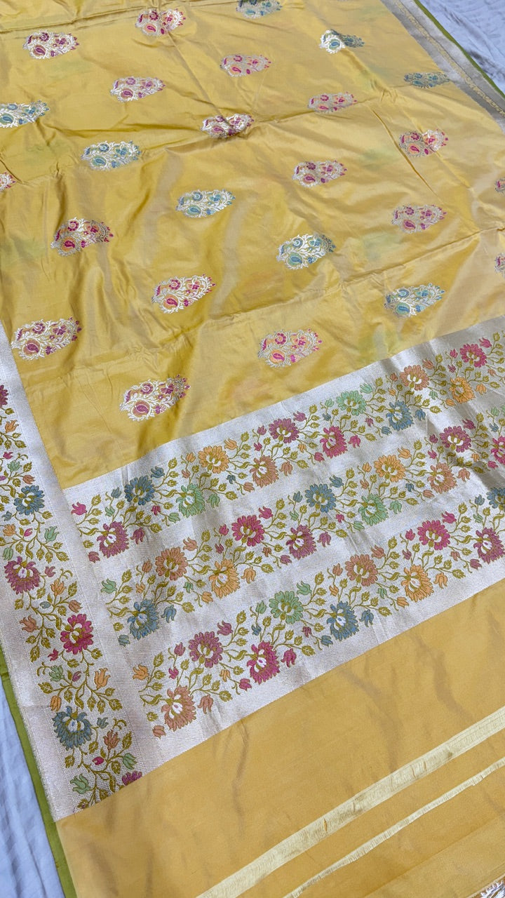 Yellow Pure Banarasi Katan Silk Saree