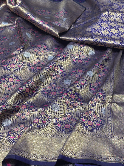 Royal Blue Banarasi Katan Brocade Handwoven Silk Saree