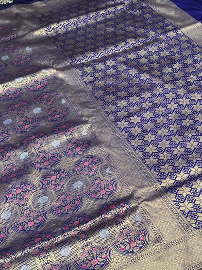 Royal Blue Banarasi Katan Brocade Handwoven Silk Saree
