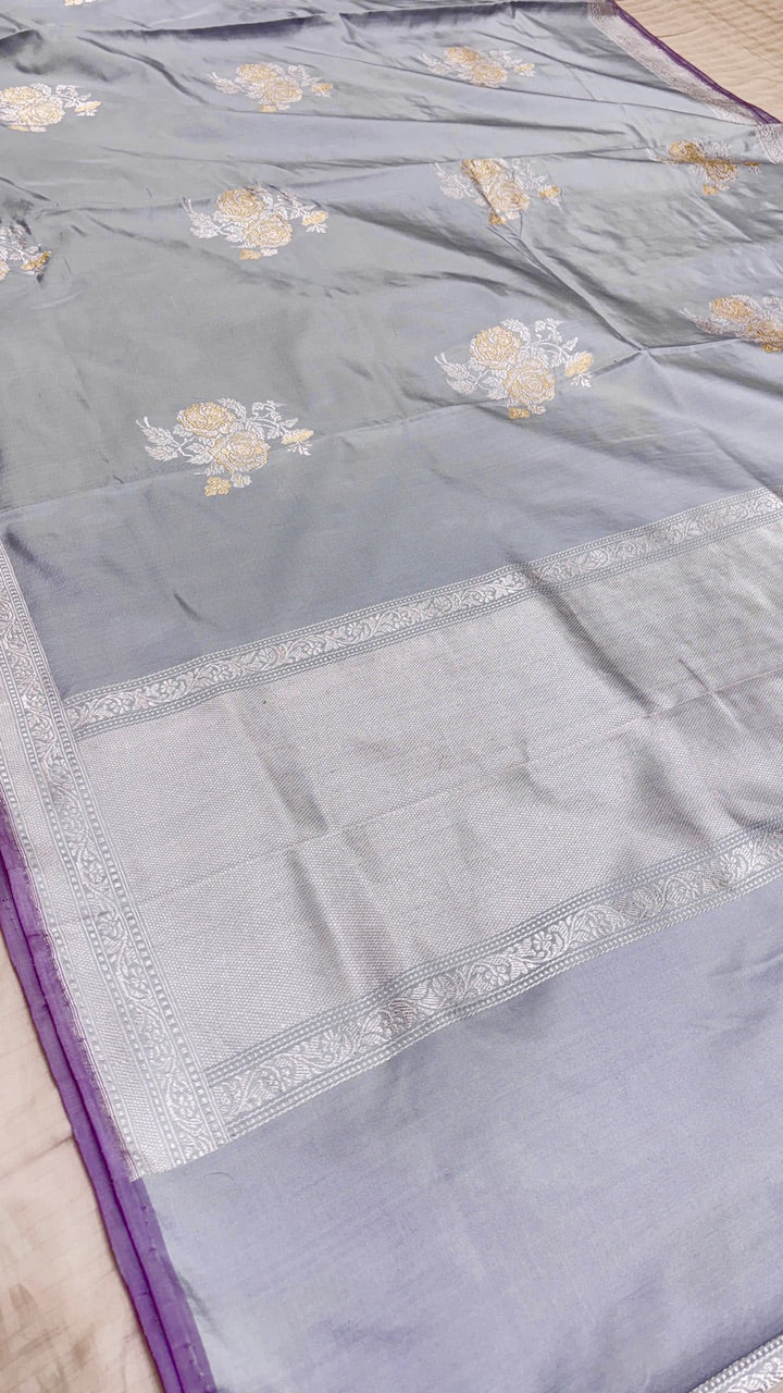 Grey Pure Banarasi Ekatra Silk Saree