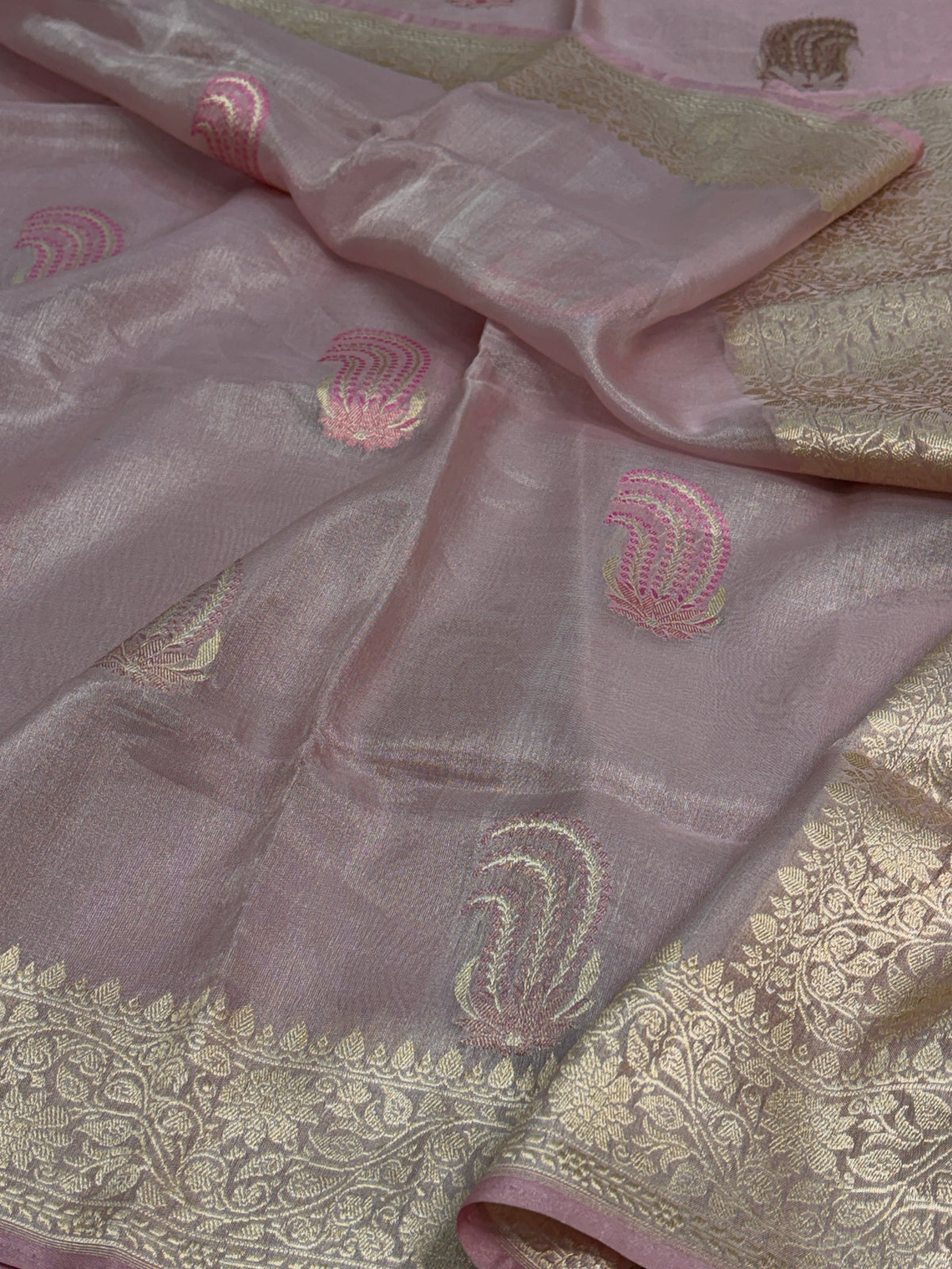 Baby Pink Tissue Katan Silk Banarasi Saree