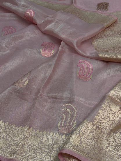 Baby Pink Tissue Katan Silk Banarasi Saree