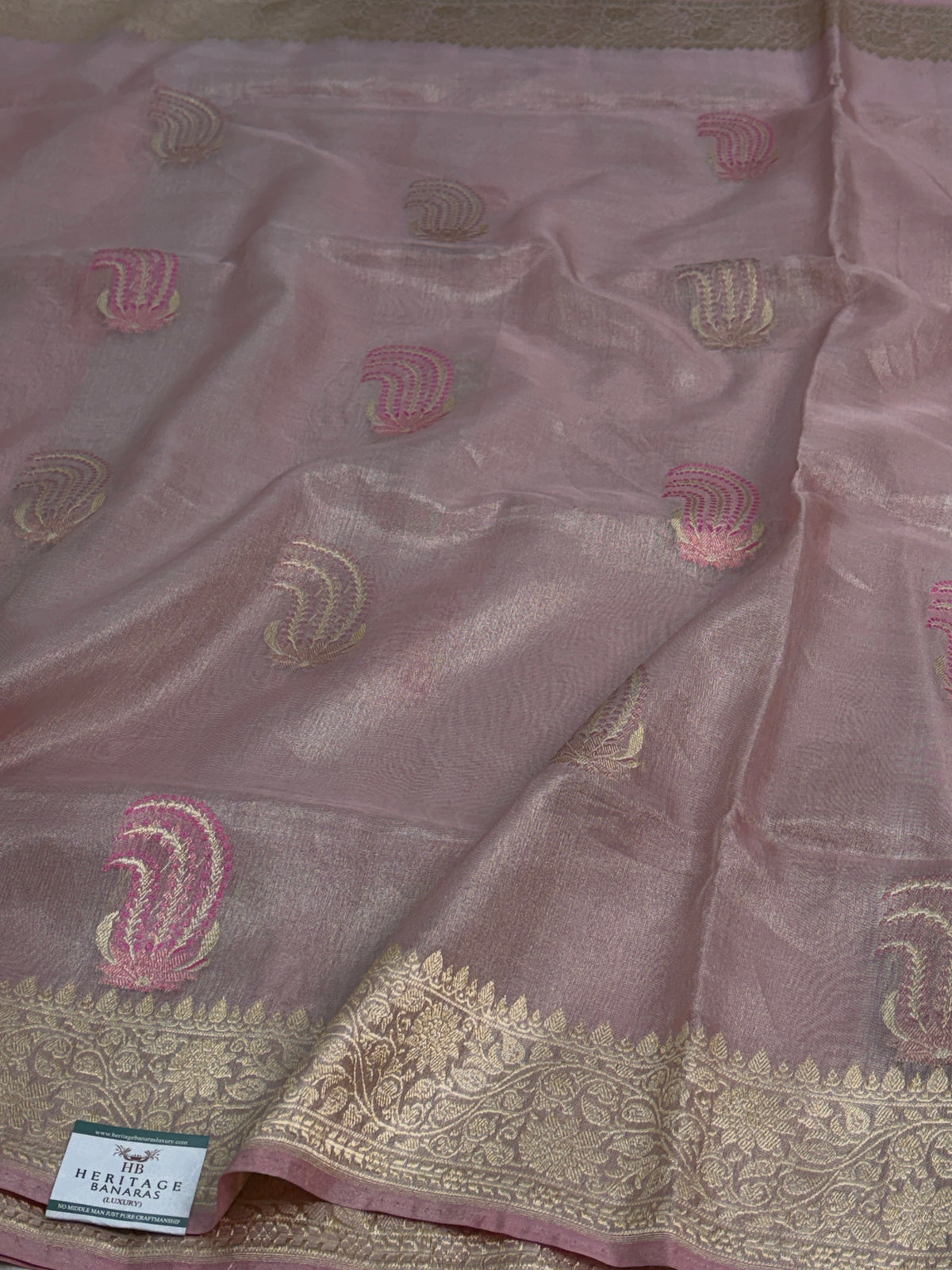 Baby Pink Tissue Katan Silk Banarasi Saree
