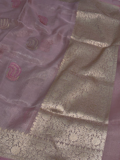 Baby Pink Tissue Katan Silk Banarasi Saree