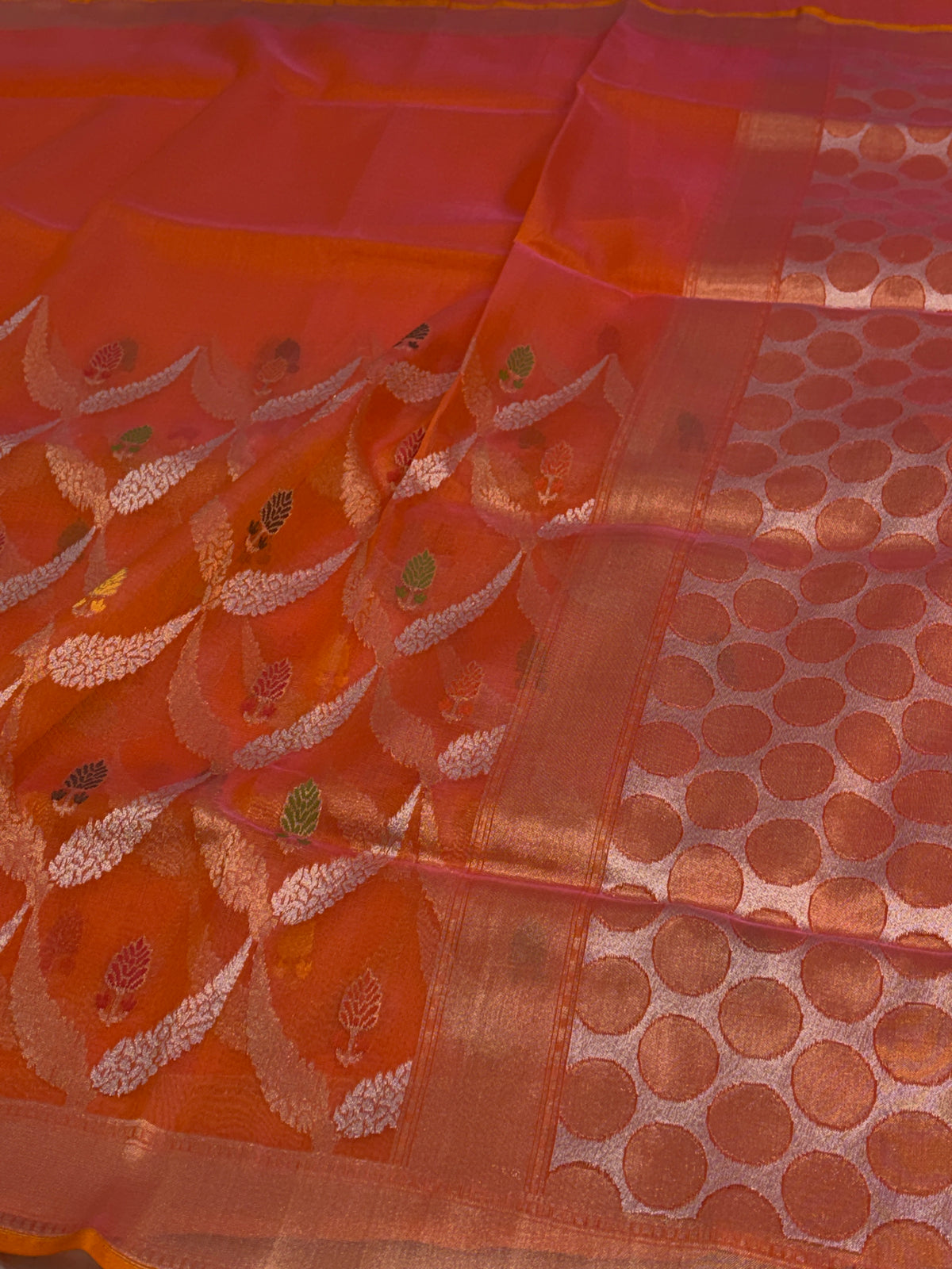 Orange Kora Silk Jamdani Handwoven Banarasi Saree