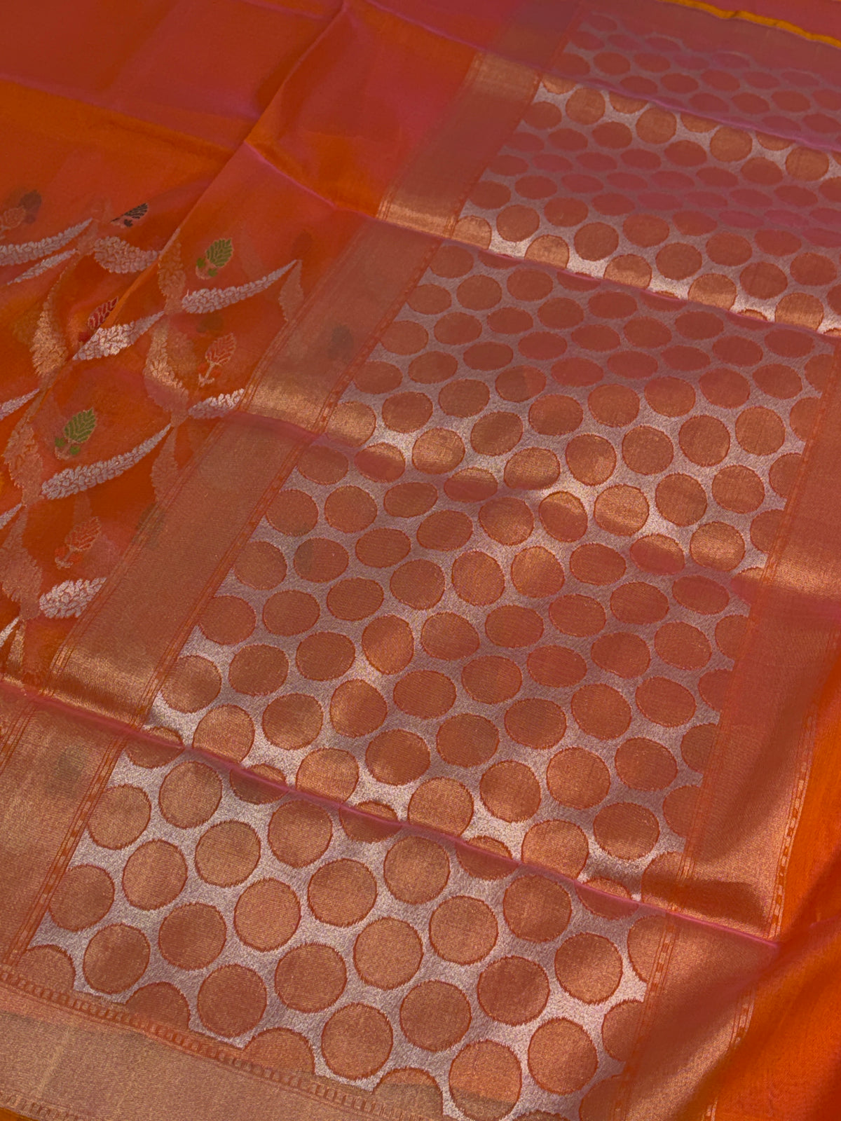 Orange Kora Silk Jamdani Handwoven Banarasi Saree