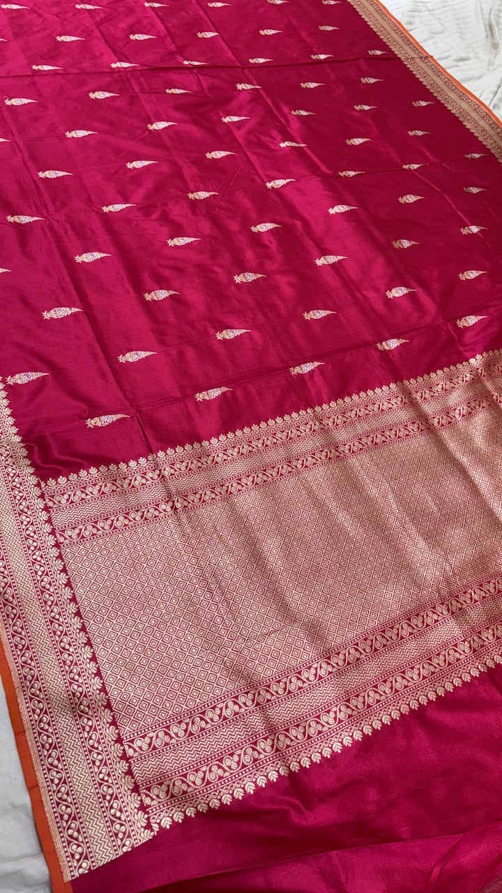Dark Pink Pure Banarasi Katan Silk Saree