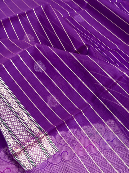 Purple Kora Banarasi Saree with Multicolor Minakari Border