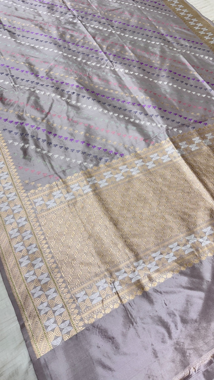 Silver Color Pure Banarasi Katan Silk Saree