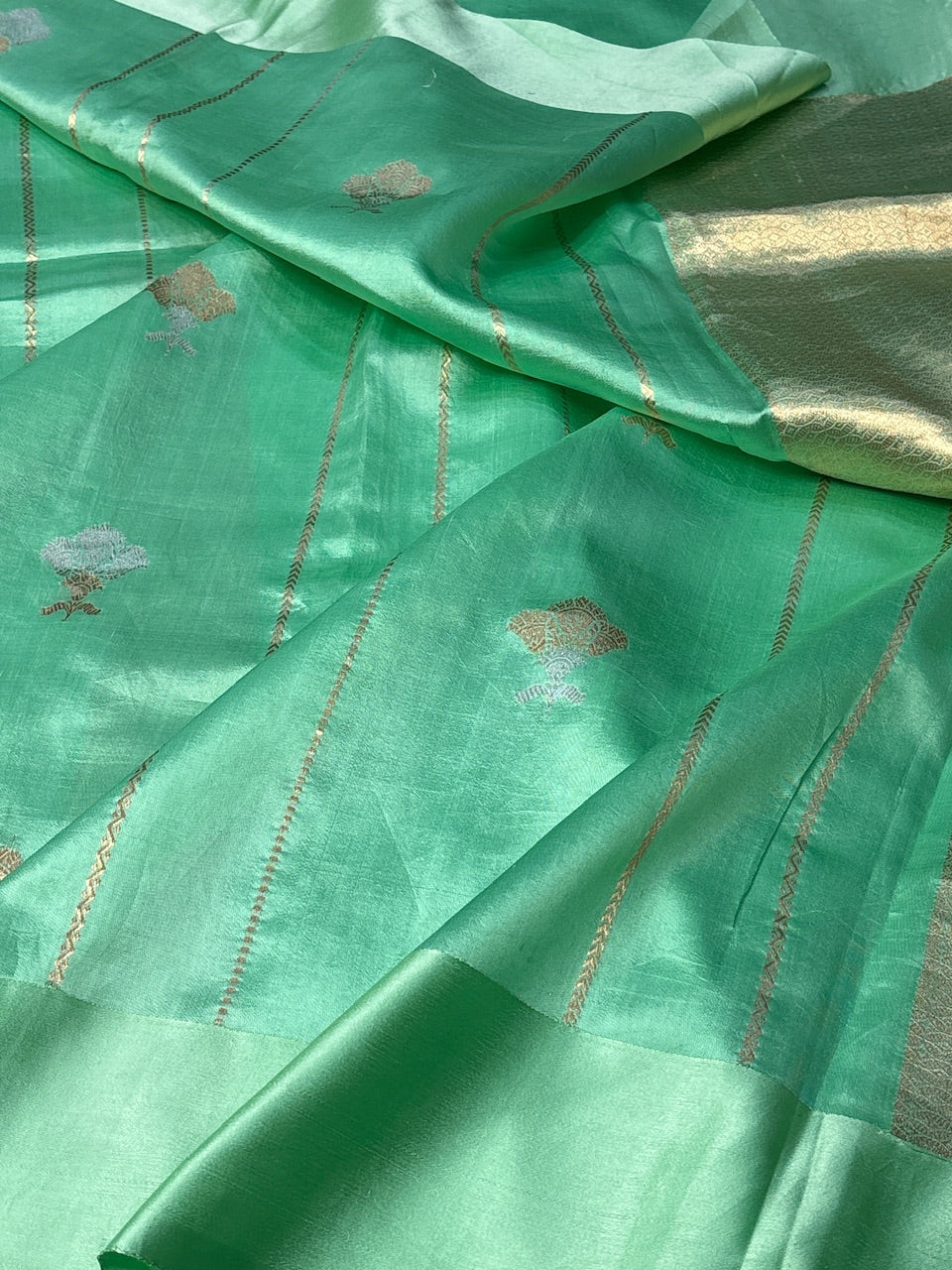 Sea Green Mango Katan Banarasi Silk Handwoven Saree