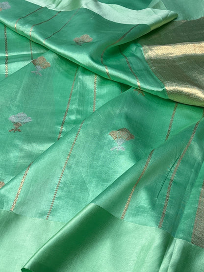 Sea Green Mango Katan Banarasi Silk Handwoven Saree