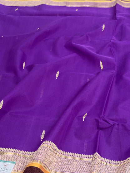 Purple Pure Kora Banarasi Saree with Kadhwa butti motifs