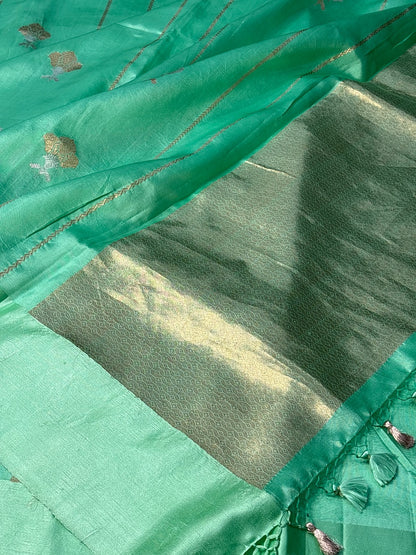Sea Green Mango Katan Banarasi Silk Handwoven Saree