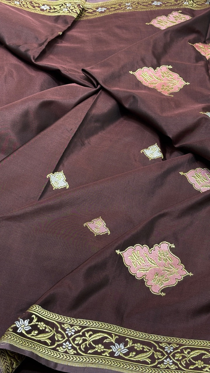 Brown Pure Banarasi Katan Silk Saree