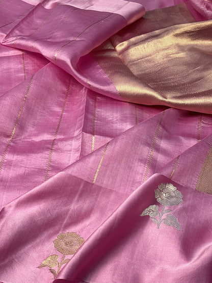 Rose Pink Mango Katan Banarasi Silk Handwoven Saree