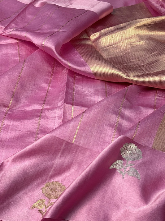 Rose Pink Mango Katan Banarasi Silk Handwoven Saree