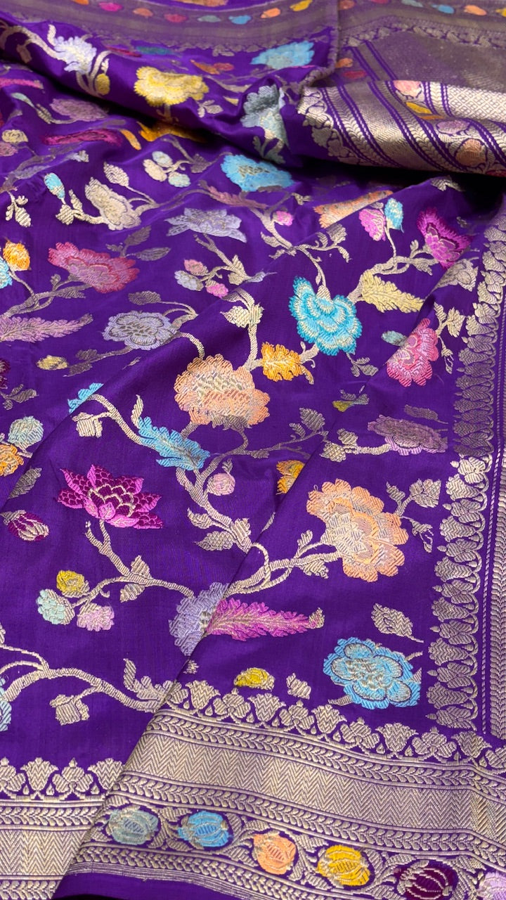 Pure Katan Silk Banarasi Saree in Purple