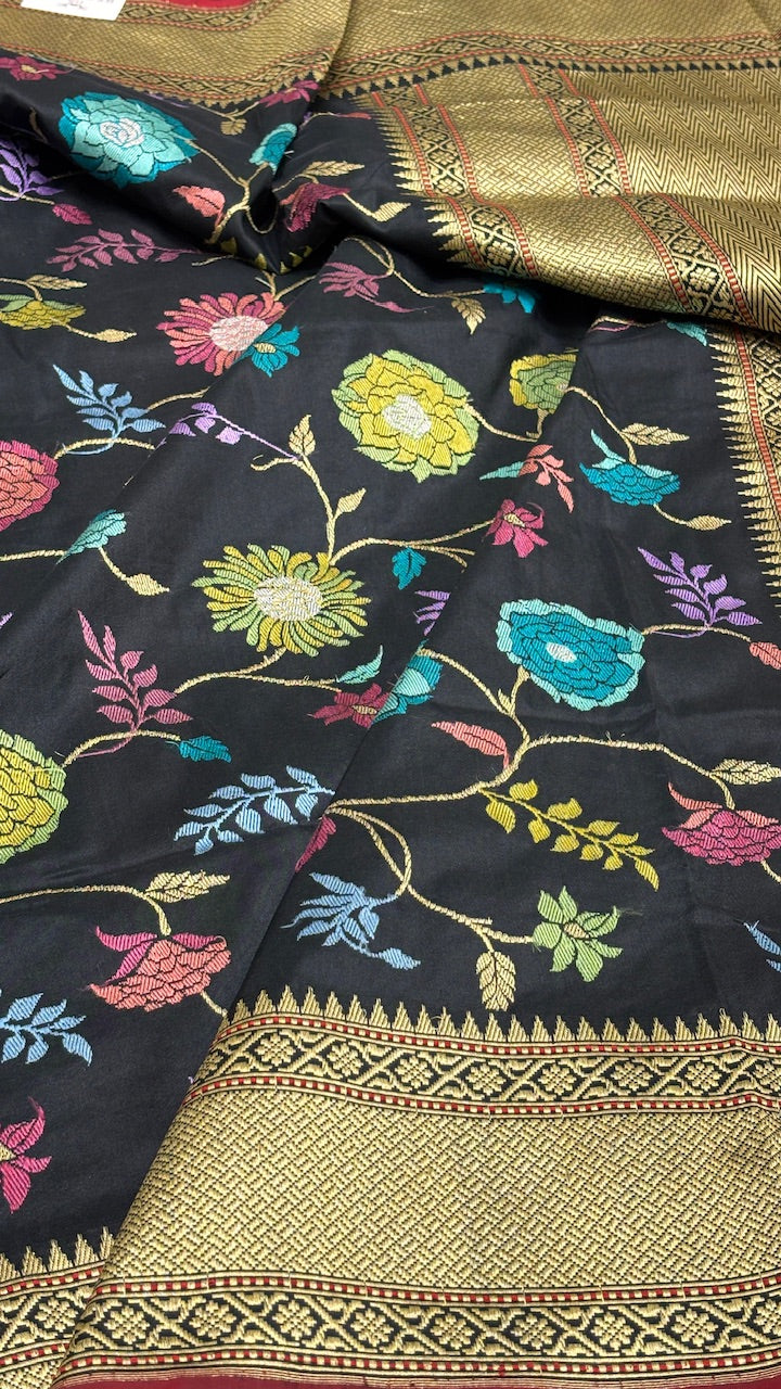 Rock Black Pure Banarasi Katan Silk Saree