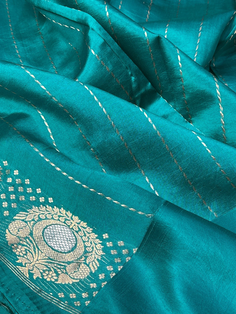Teal Green Mango Katan Banarasi Silk Handwoven Saree
