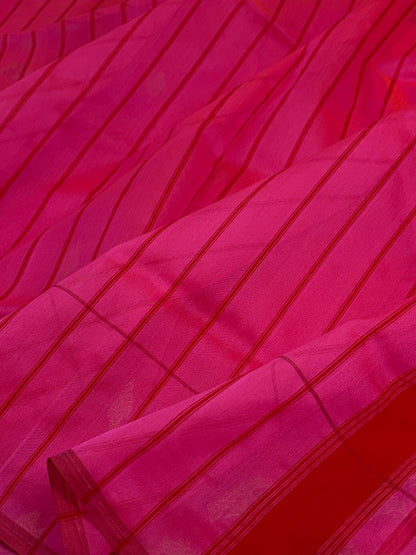 Hot Pink Pure Kora Banarasi Saree with Minakari Butti Border
