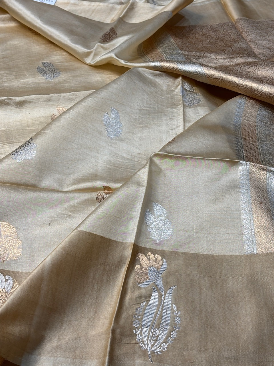 Beige Gold Mango Katan Banarasi Silk Handwoven Saree