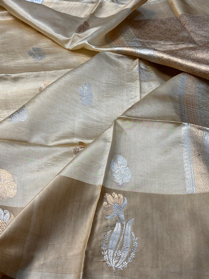 Beige Gold Mango Katan Banarasi Silk Handwoven Saree