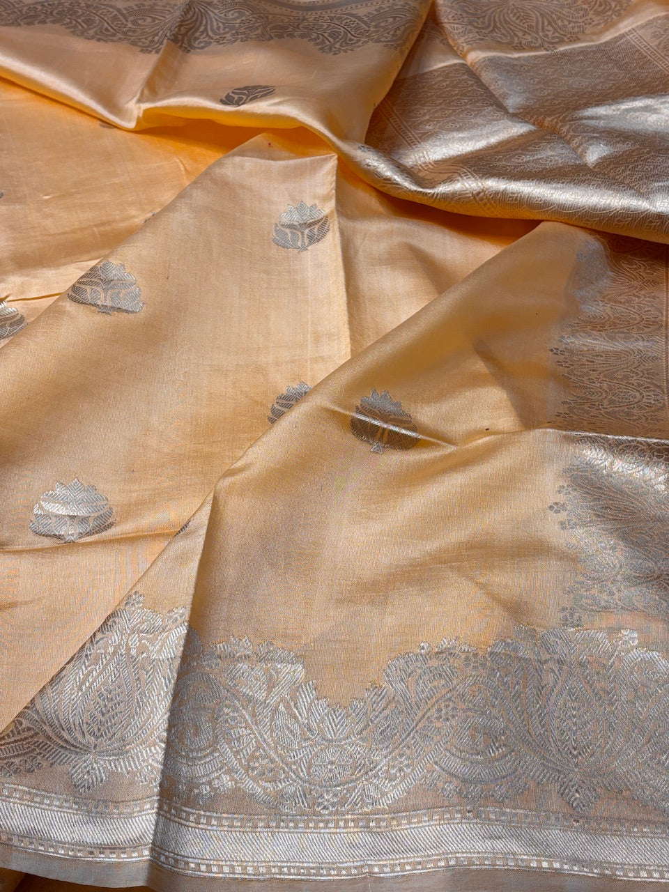 Peach Mango Katan Banarasi Silk Handwoven Saree