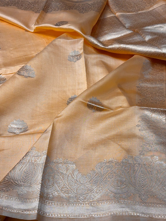 Peach Mango Katan Banarasi Silk Handwoven Saree