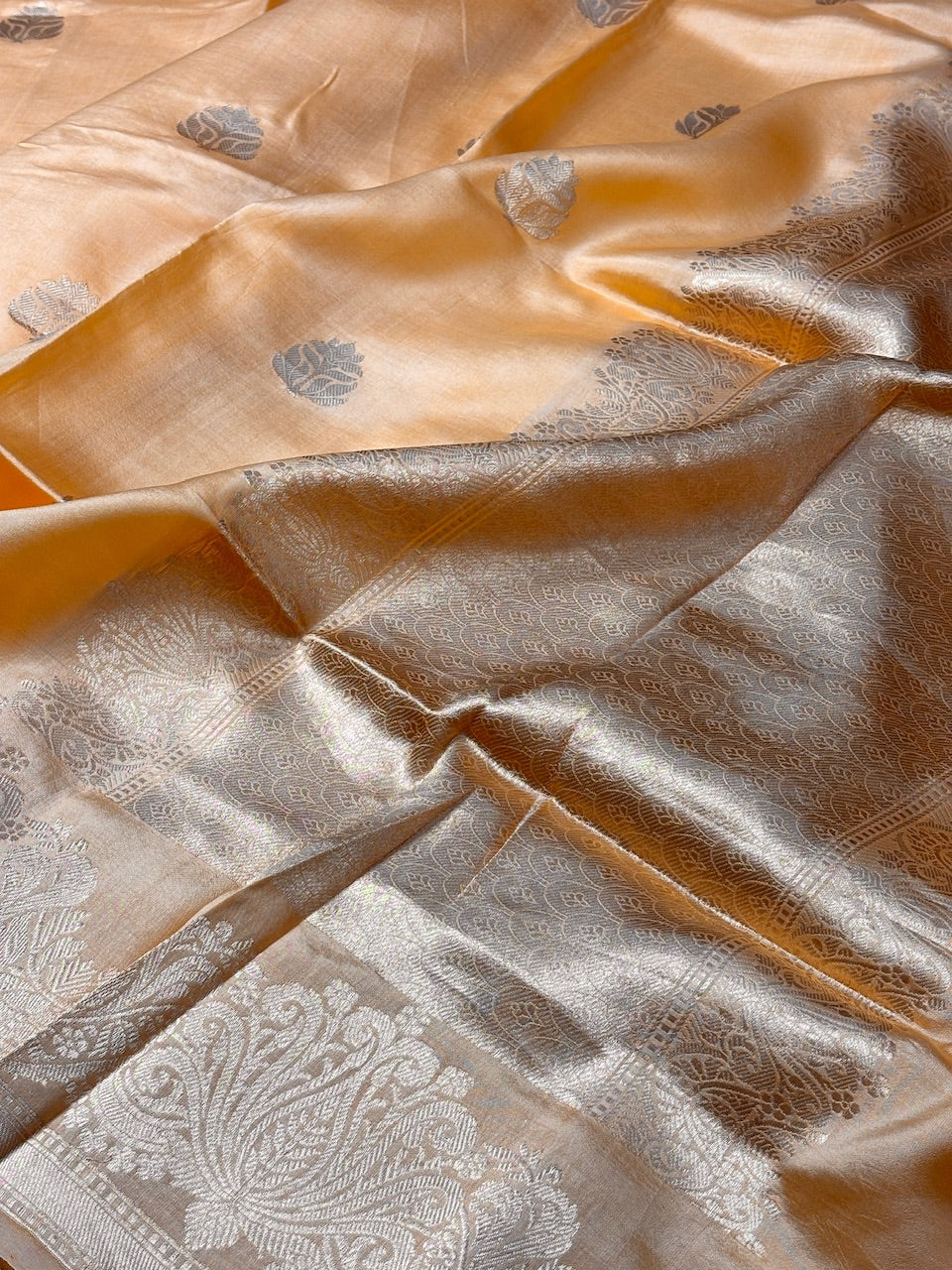 Peach Mango Katan Banarasi Silk Handwoven Saree
