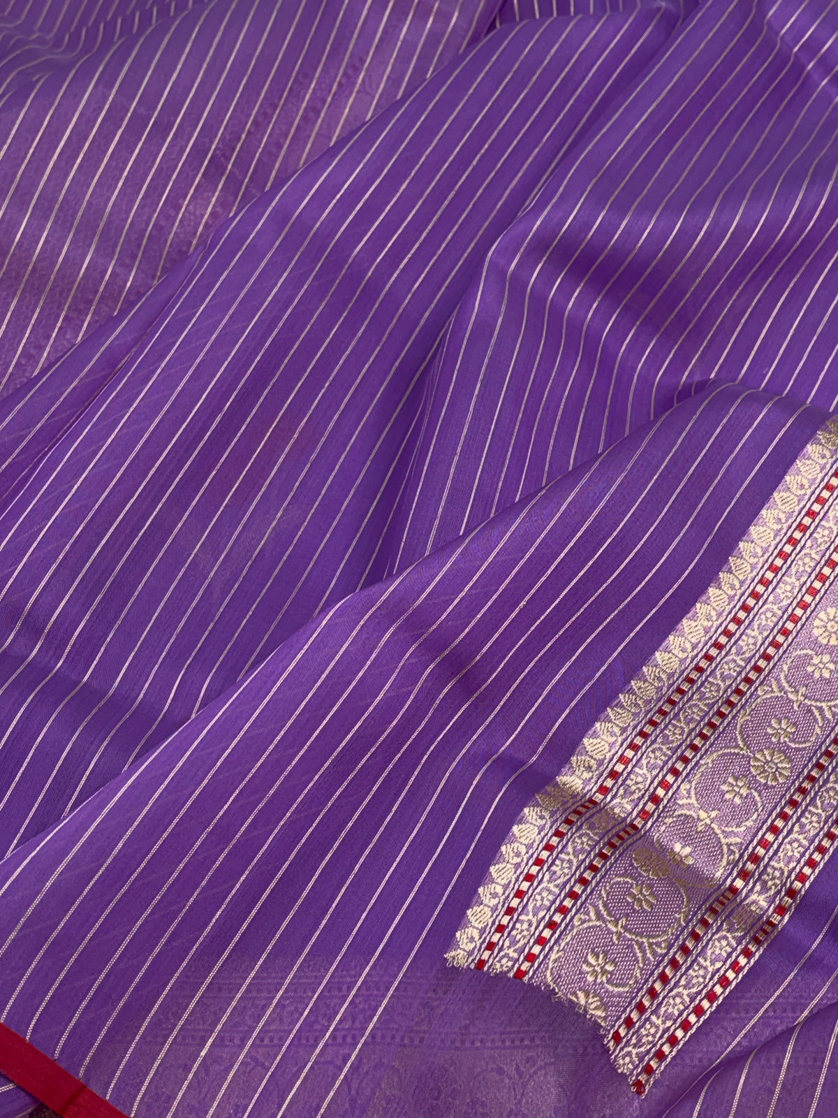 Dark Lavender Pure Kora Banarasi Saree with Tilfi Minakari bootah weaving