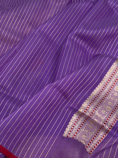 Dark Lavender Pure Kora Banarasi Saree with Tilfi Minakari bootah weaving