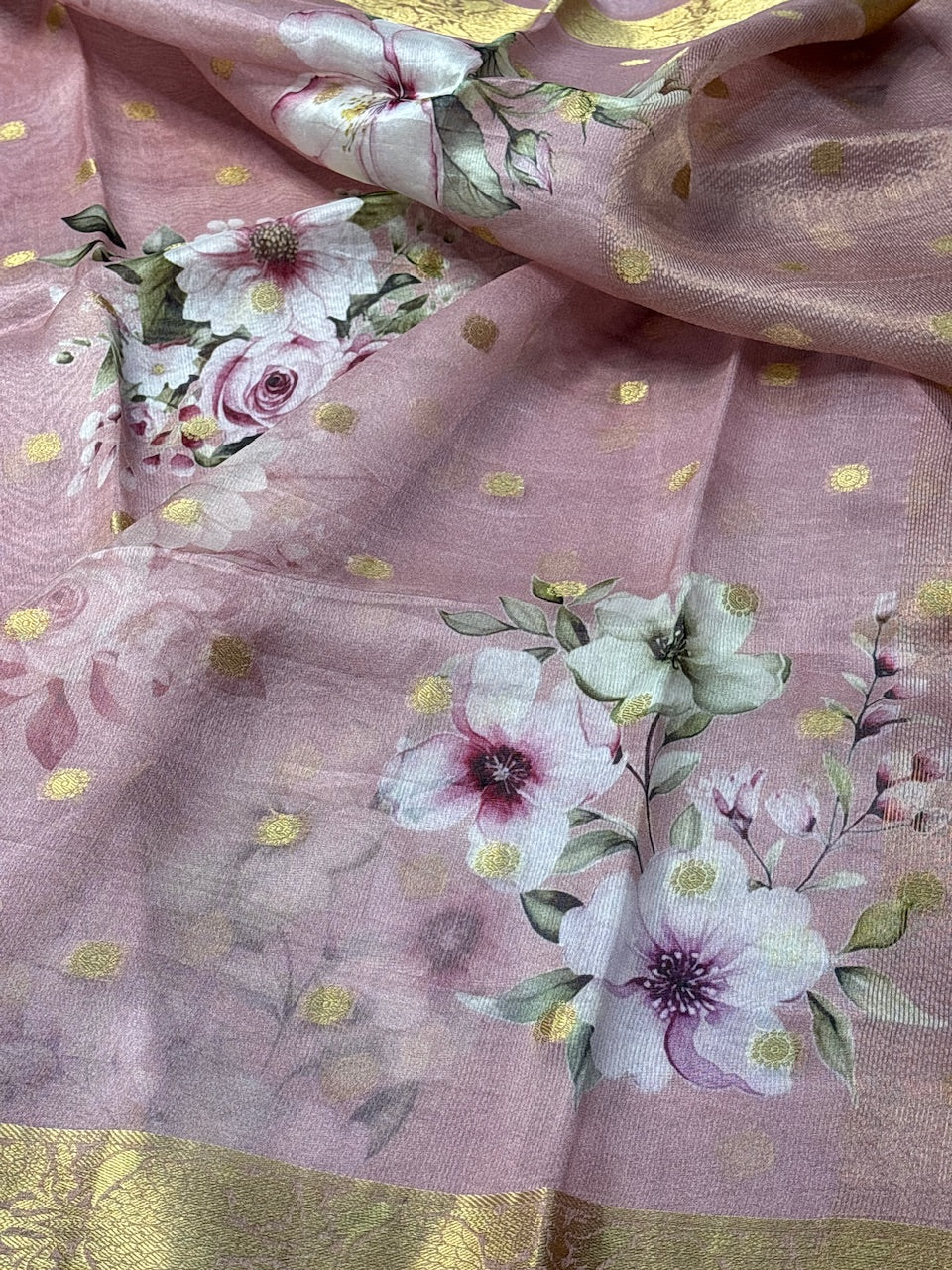 Light Mauve Banarasi  Kora Printed Silk Handwoven Saree