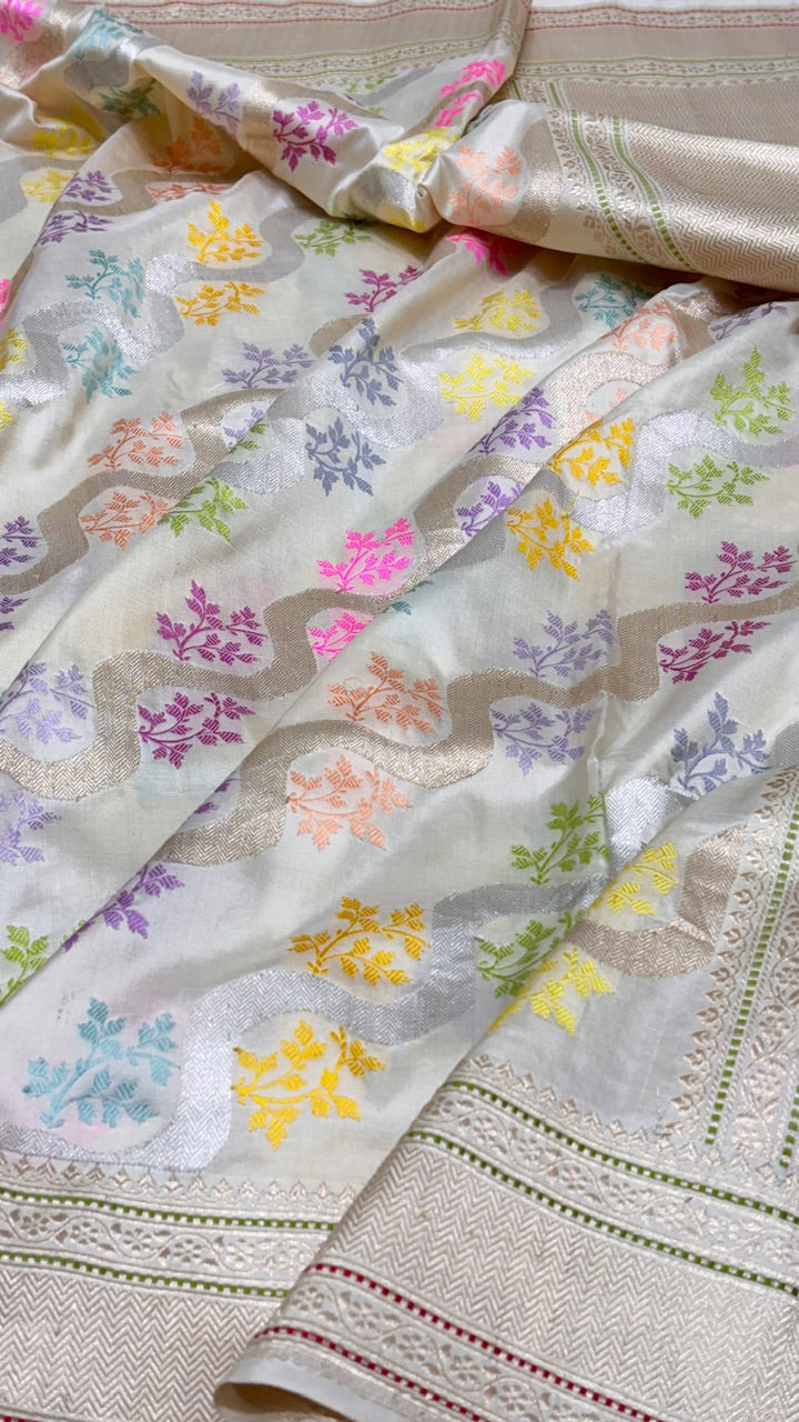 Moonlight White pure Banarasi Silk Saree