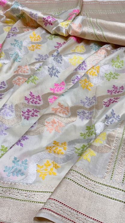 Moonlight White pure Banarasi Silk Saree