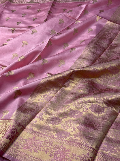 Pink Mango Katan Banarasi Silk Handwoven Saree