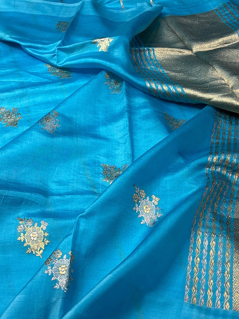 Aqua Blue Mango Katan Banarasi Silk Handwoven Saree