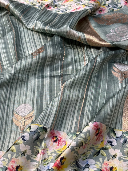 Gray Printed Mango Katan Banarasi Silk Handwoven Saree