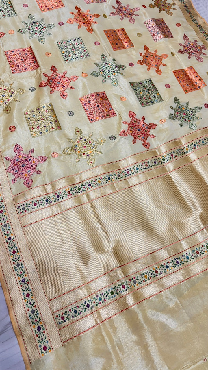 Off White Pure Banarasi Katan Silk Saree