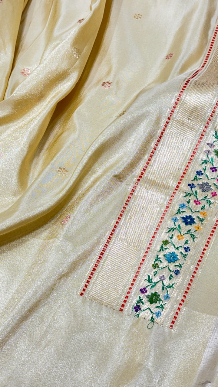 Off White Pure Banarasi Katan Silk Saree