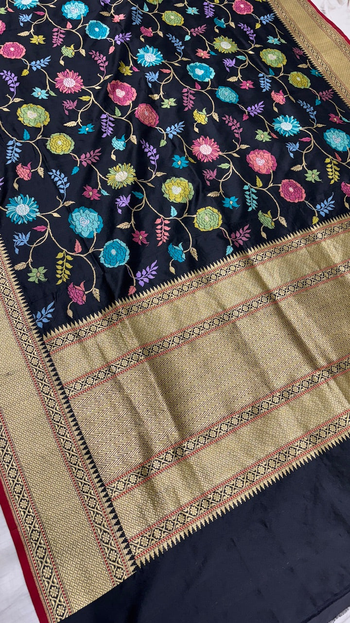Rock Black Pure Banarasi Katan Silk Saree