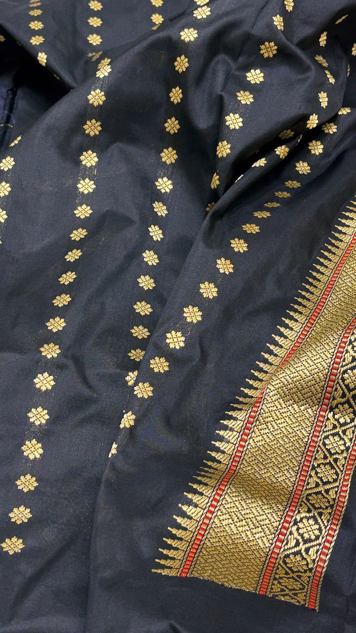 Rock Black Pure Banarasi Katan Silk Saree