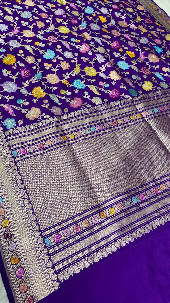 Pure Katan Silk Banarasi Saree in Purple